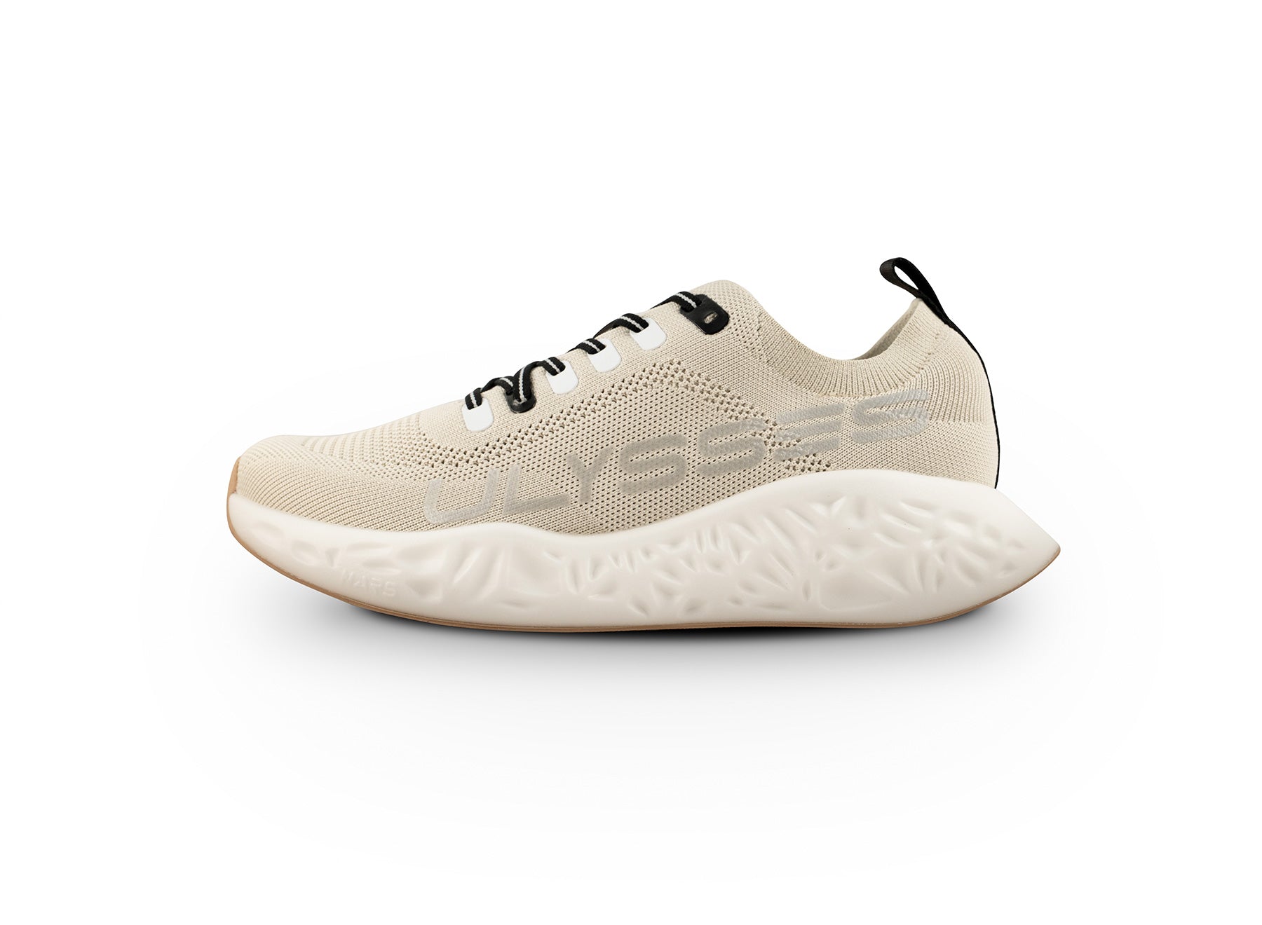 Honi lightweight knit sneaker with sculpted sole, side profile.