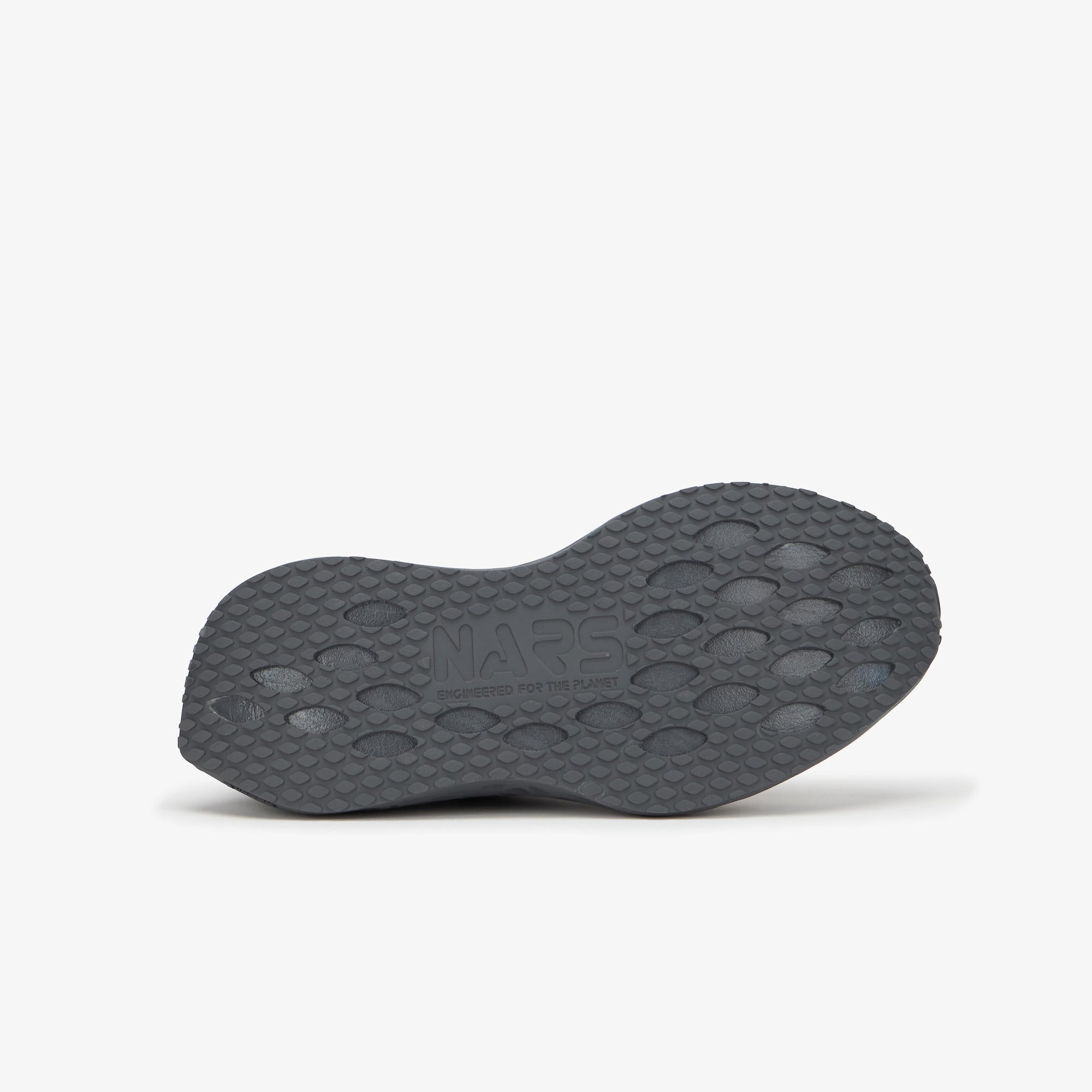 The dark gray textured outsole of a shoe, showing the embossed 'NARS' brand name, photographed against a clean white background.