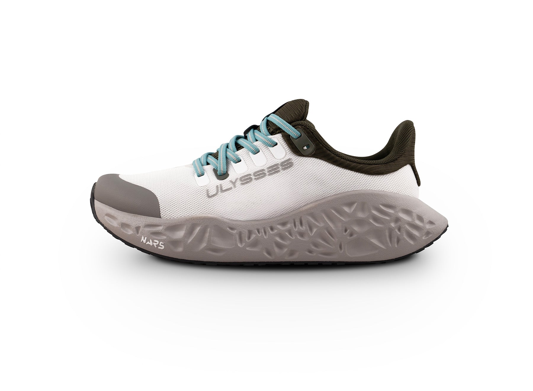 Naakii outdoor walking shoe with Vibram outsole, side view.